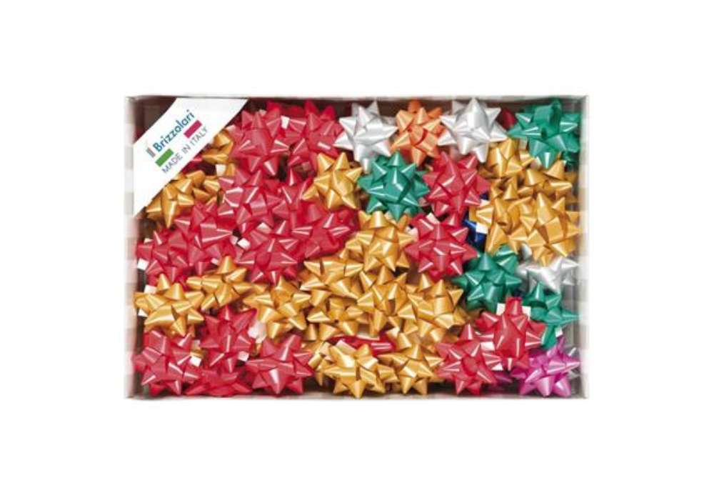 Immagine di Stelle adesive per pacchi regalo Brizzolari 14 mm Ø 65 mm assortiti opaco conf. 100 - 3100