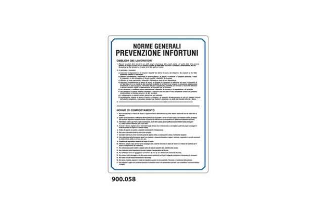 Immagine di Cartello normativo ''Norme generali prevenzione infortuni'' Dixon Industries 33x47 cm - 900.058