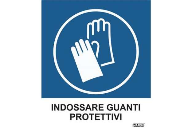 Immagine di Adesivo segnaletico Markin ''Indossare guanti protettivi'' in LWM - 12,5x15,2 cm Conf. 2 pezzi - X11
