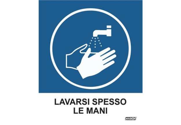 Immagine di Adesivo segnaletico Markin ''Lavarsi spesso le mani''  in LWM - 12,5x15,2 cm Conf. 2 pezzi - X110COV