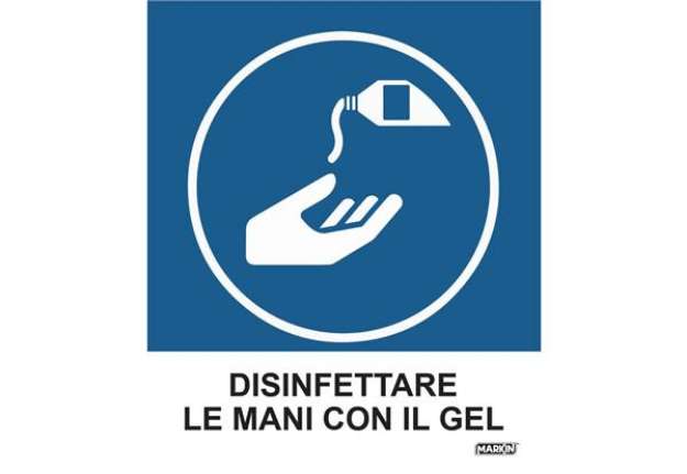 Immagine di Adesivo segnaletico Markin ''Disinfettare le mani con il gel'' in LWM - 12,5x15,2 cm - Conf. 2 pezzi