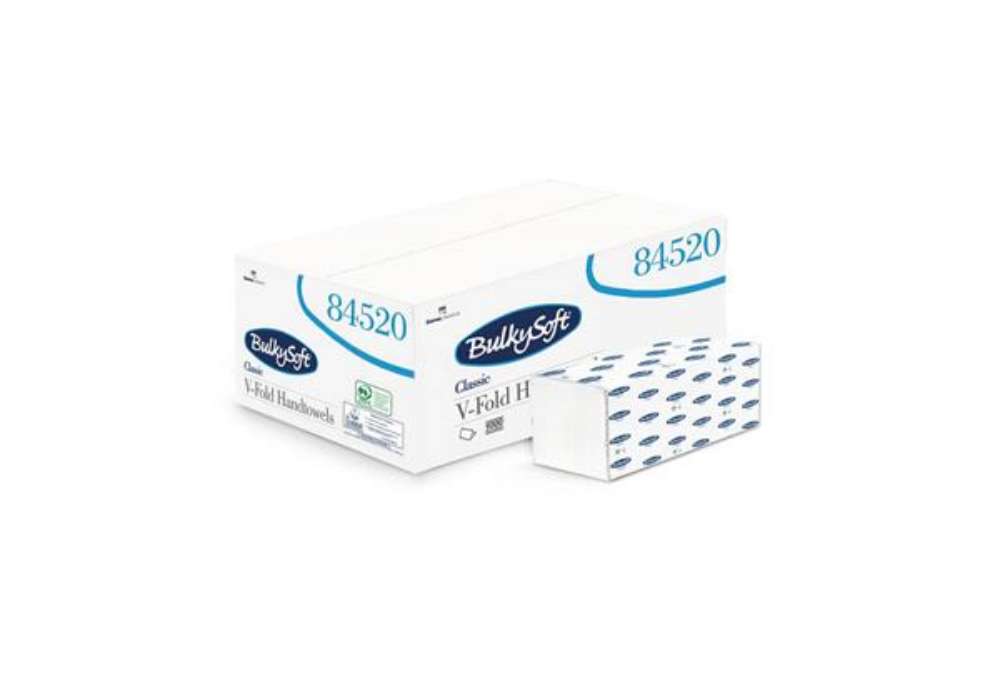 Immagine di Asciugamani interfogliati piagatura a V Bulkysoft Classic 24x21,5 cm bianco Cf. 15 fascette da 200 f