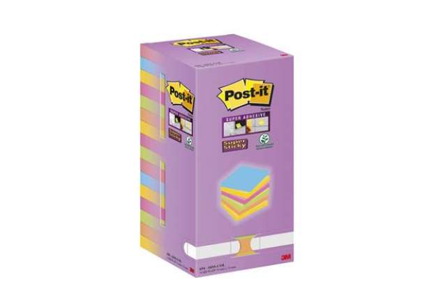 Immagine di Foglietti riposizionabili  Post-it® Super Sticky Color Notes 76x76 mm Tower Pack 16 blocchetti da 90