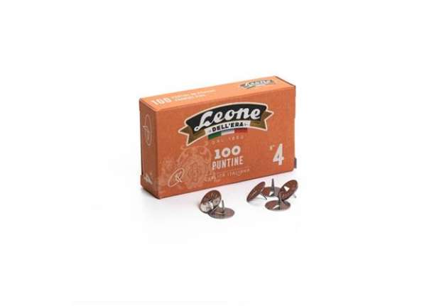 Immagine di Puntine da disegno in acciaio Leone N° 4 diametro testa 13 mm - scatola di cartone da 100 pezzi - PL