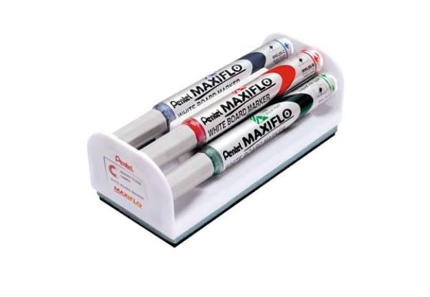 Immagine di Set cancellino + 4 marcatori Pentel Maxiflo punta conica 4 mm - colori assortiti - MWL5S-4N
