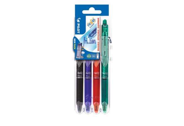 Immagine di Penne a sfera cancellabili Pilot Frixion Ball Clicker 0,7 mm nero blu rosso verde Set2go 4 pezzi - 0