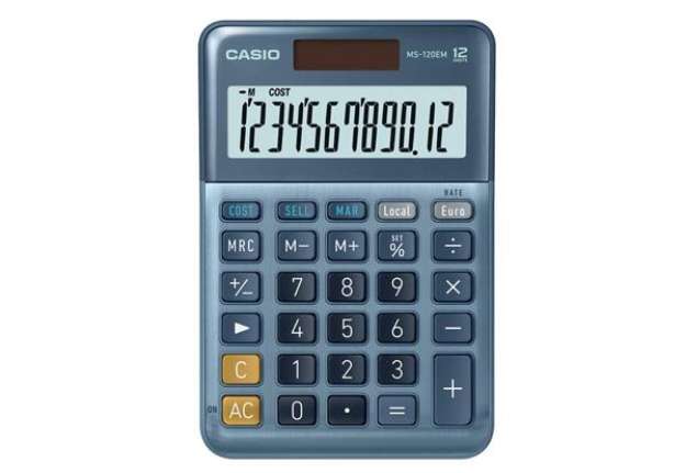 Immagine di Calcolatrici da tavolo CASIO Extra Big LC solare e batteria display 12 cifre - blu - MS-120EM-W-EP