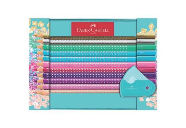 Immagine di Matite colorate Faber-Castell Sparkle colori assortiti 20 matite + 1 temperino sleeve mini turchese