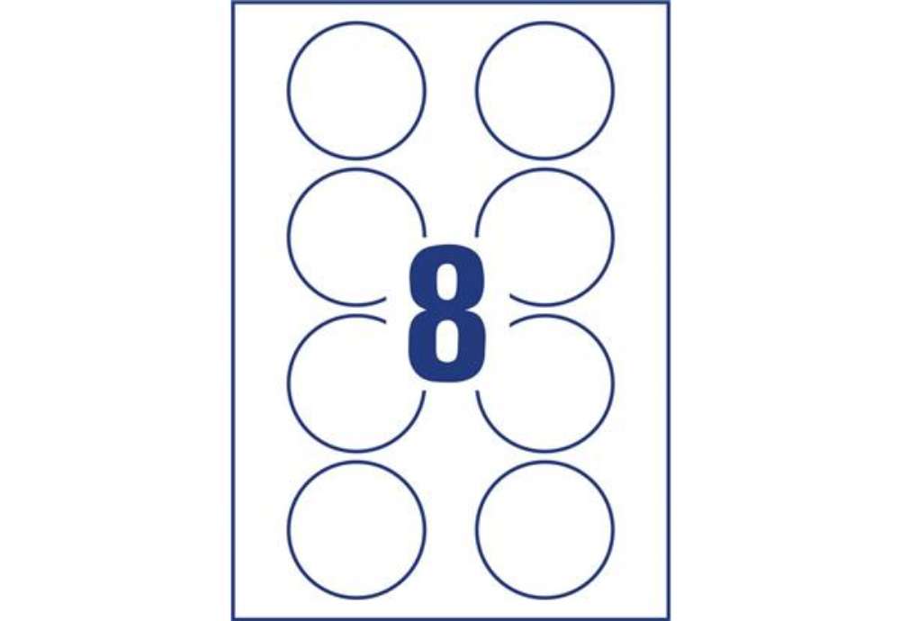 Immagine di Badge adesivi per tessuti rotondi Avery Ø 65 mm - 8 et/foglio - stampanti laser Conf. 20 fogli - L48