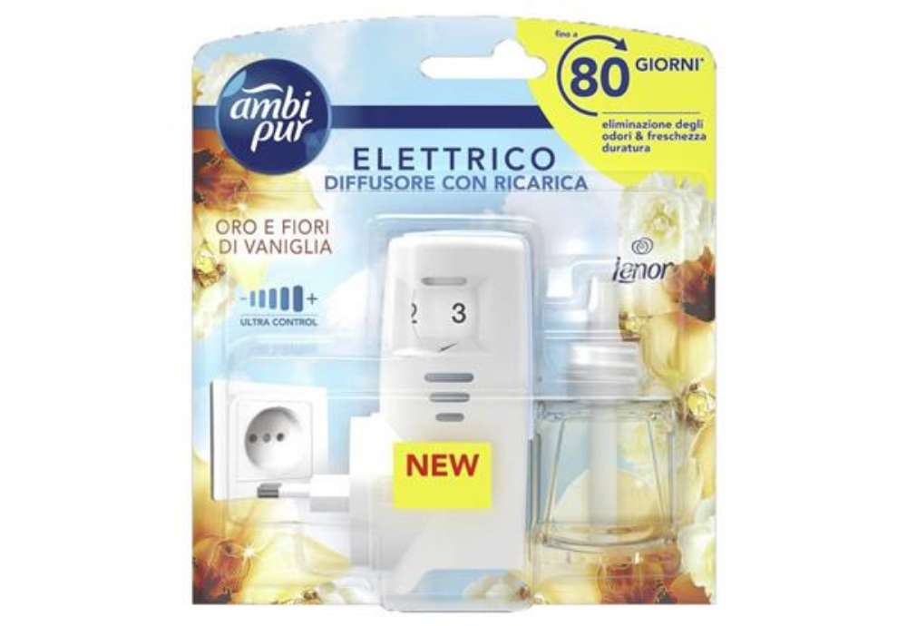 Immagine di Starter Kit diffusore elettrico più ricarica Ambi Pur Lenor 20 ml  Oro e fiori di vaniglia - AH96