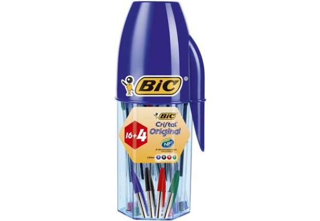 Immagine di Penne a sfera con cappuccio BIC Cristal Original 1 mm - colori assortiti - astuccio portapenne da 20