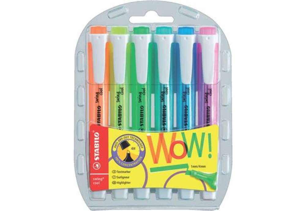 Immagine di Evidenziatore Stabilo Swing® Cool 1-4 mm - assortiti fluo - conf. 6 pezzi - 275/6-3