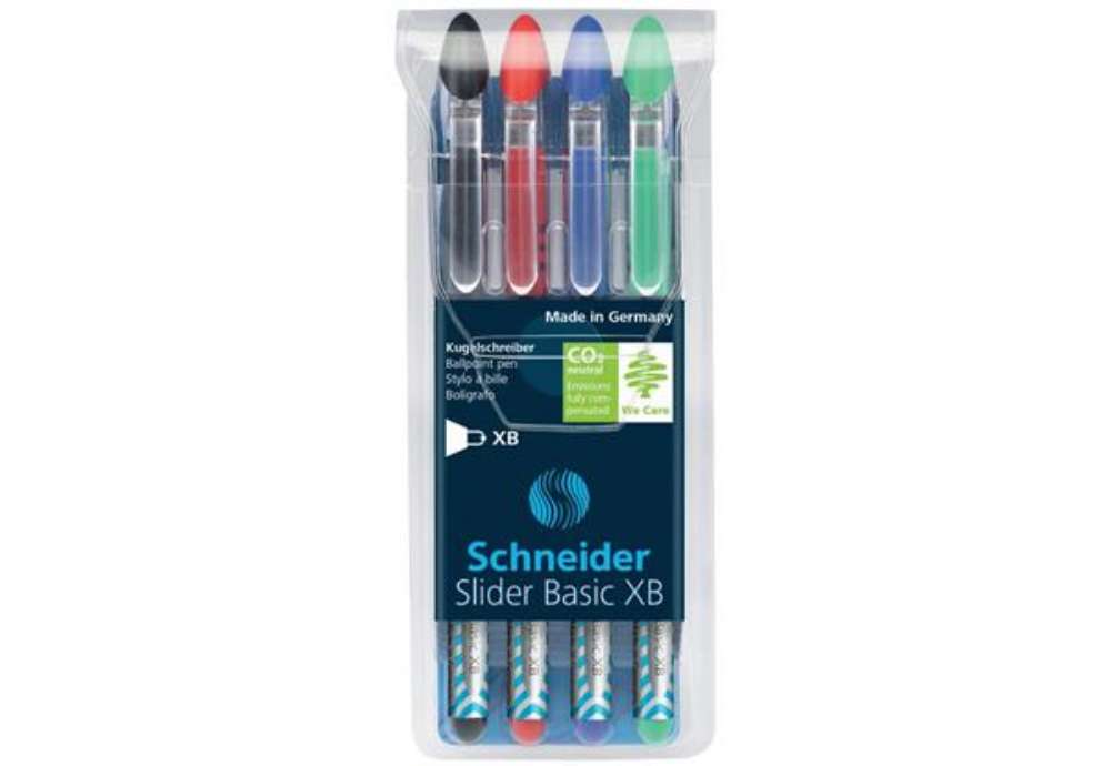 Immagine di Penne a sfera Schneider Slider Basic - tratto XB - astuccio da 4 assortiti P151294