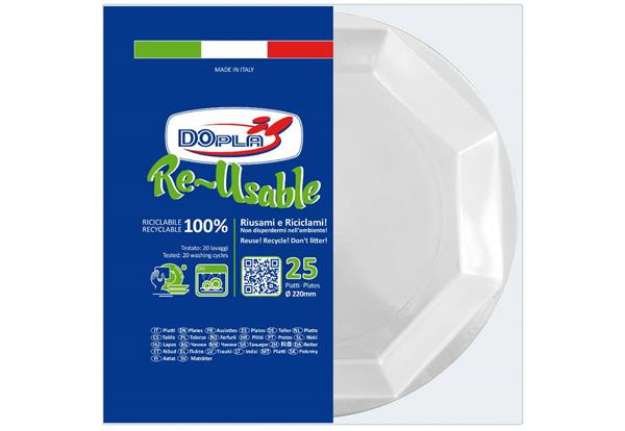 Immagine di Piatti in polistirene Dopla Re-Usable Ø 220 mm - Piani - conf. 25 pezzi - 12507