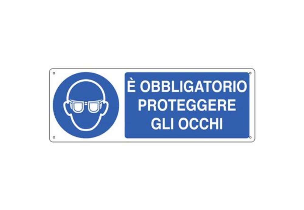 Immagine di Cartello d'obbligo 35x12,5 cm Cartelli Segnalatori ''E' obbligatorio proteggere gli occhi'' - E1901K