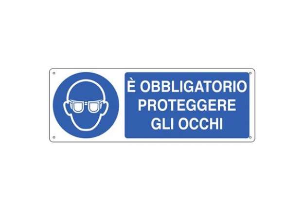 Immagine di Cartello d'obbligo 35x12,5 cm Cartelli Segnalatori ''E' obbligatorio proteggere gli occhi'' - E1901K