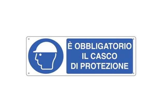 Immagine di Cartello d'obbligo 35x12,5 cm Cartelli Segnalatori ''E' obbligatorio indossare il casco'' - E1902K