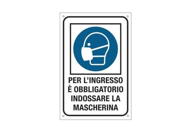 Immagine di Etichetta obbligo uso dpi 12x18 cm Cartelli Segnalatori ''Per l'ingresso è obbligatorio indossare la