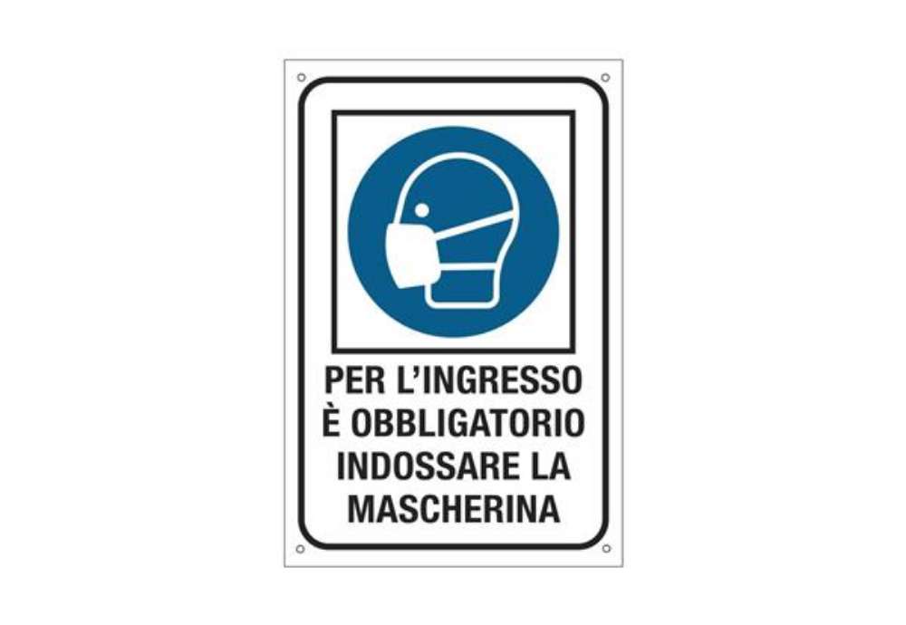Immagine di Cartello obbligo uso dpi 20x30 cm Cartelli Segnalatori ''Per l'ingresso e' obbligatorio indossare la
