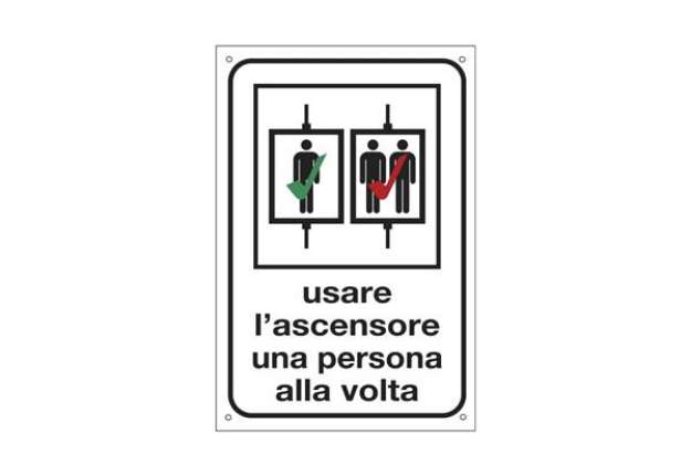 Immagine di Cartello informativo 12x18 cm Cartelli Segnalatori ''Usare l'ascensore una persona alla volta'' - 22