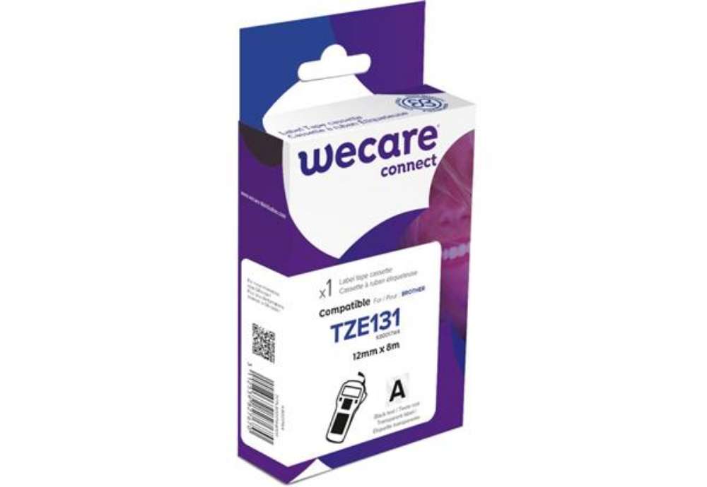 Immagine di Nastro compatibile Brother 12 mm x 8 mt Wecare nero/trasparente K80017W4