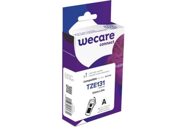 Immagine di Nastro compatibile Brother 12 mm x 8 mt Wecare nero/trasparente K80017W4