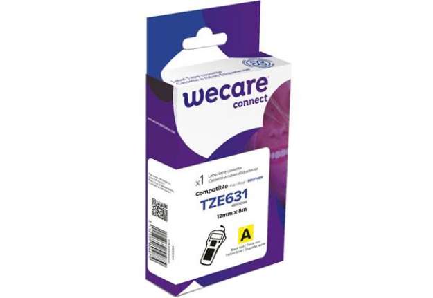 Immagine di Nastro compatibile Brother 12 mm x 8 mt Wecare nero/giallo K80010W4