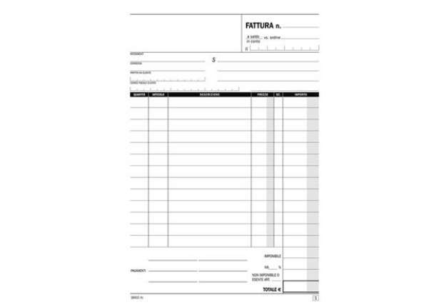 Immagine di Fatture ad 1 aliquota blocco di 50/50 copie autoricalcanti data ufficio 21,5x14,8 cm - DU1641C0000