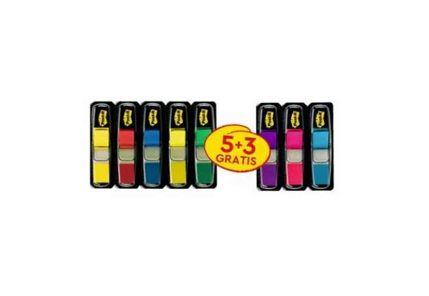 Immagine di Segnapagina Post-it® Index Mini 683 con dispenser - Value pack 5+3  assortiti - 683-5+3