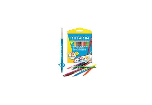 Immagine di Pennarelli Mitama Super Lavabili fusto triangolare - Punta fine 3 mm - colori assortiti - conf. 24 p