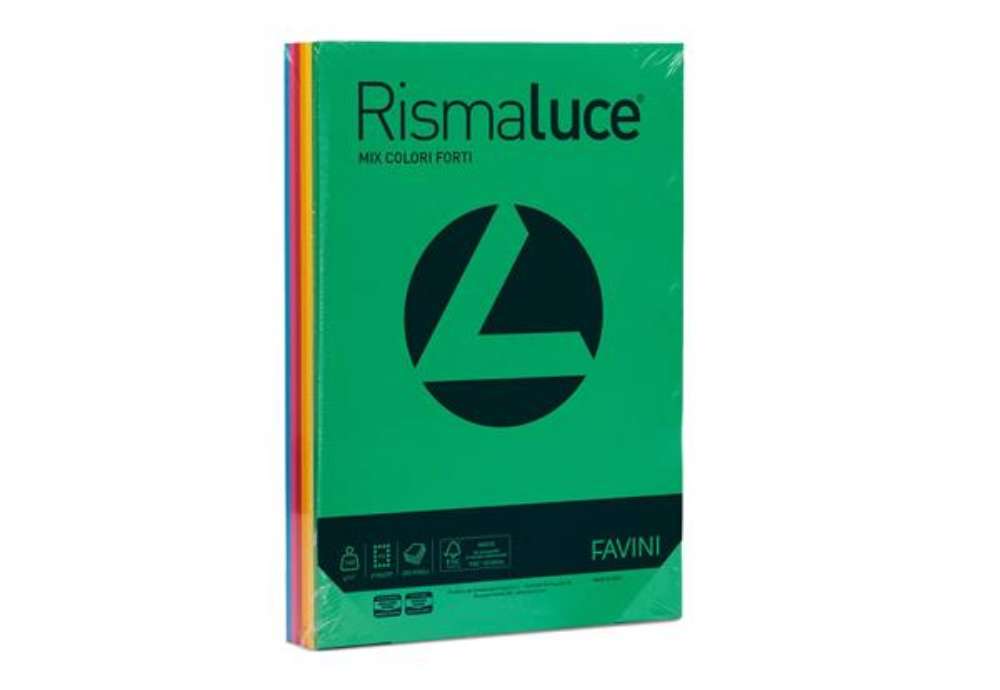 Immagine di Carta colorata Favini Rismaluce colori forti 140 g/m² A4 mix 6 colori Risma da 200 fogli - A65X214