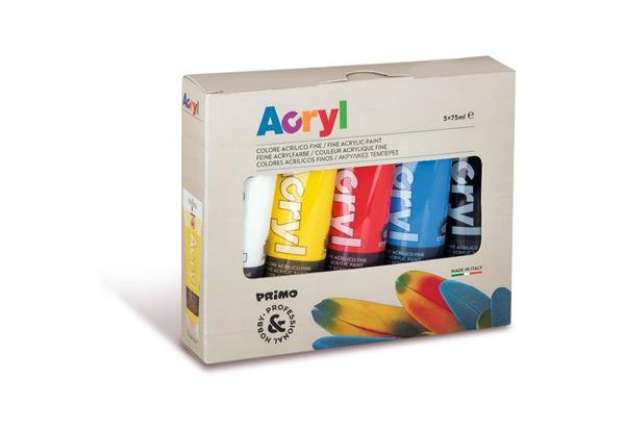 Immagine di Colore acrilico fine Primo H&P 75 ml - Conf. 5 tubetti colori primari assortiti 421TATM5