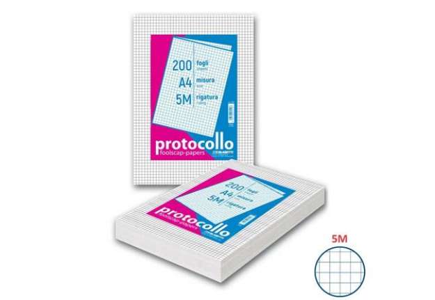 Immagine di Fogli protocollo Blasetti A4 60 g/m² - rigatura 5M - senza margini - risma da 200 fogli - 1282