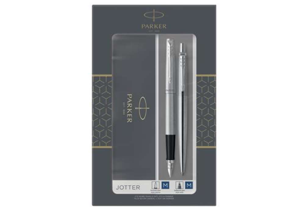 Immagine di Gift Set DUO - Jotter stainless steel CT sfera + stilografica - punta media - Parker