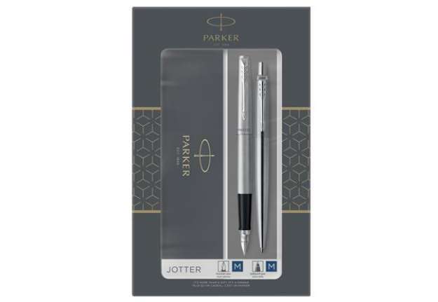 Immagine di Gift Set DUO - Jotter stainless steel CT sfera + stilografica - punta media - Parker