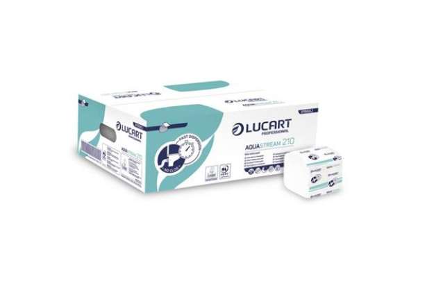 Immagine di Carta igienica interfogliata 2 veli Lucart Professional Aquastream 210 conf. 40 pacchetti da 210 fog