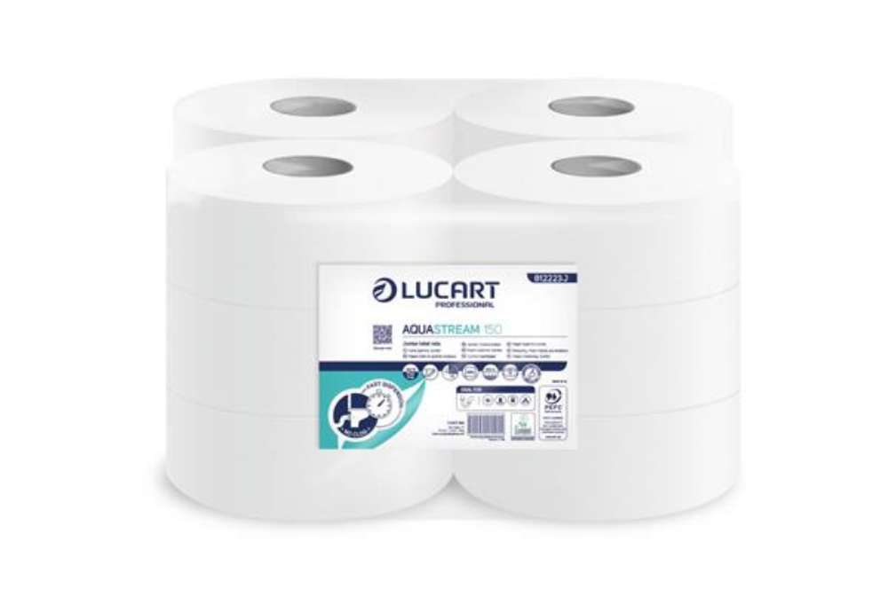 Immagine di Carta igienica mini jumbo 2 veli Lucart Professionale Aquastream 150 conf. 12 rotoli da 150 mt - 812