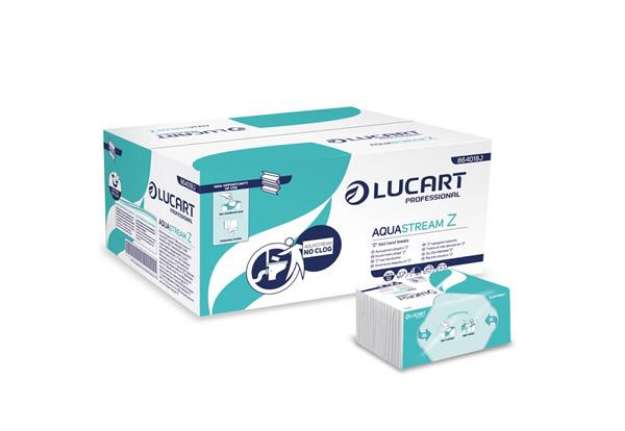 Immagine di Asciugamano 2 veli Aquastream piegato a ''Z'' - conf. 15 pacchetti Lucart Professional 242 foglietti