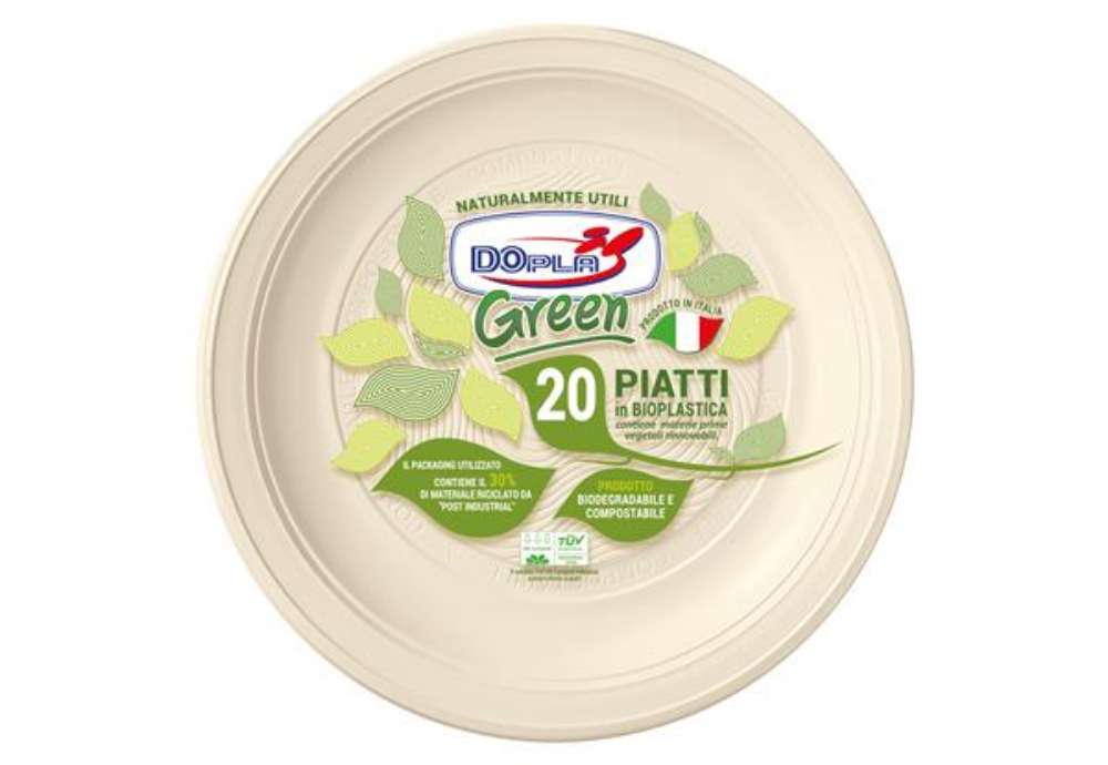 Immagine di Piatto frutta monouso- rotondo - diametro 17 cm - Mater-Bi - avorio - Dopla Green- conf. 20 pezzi