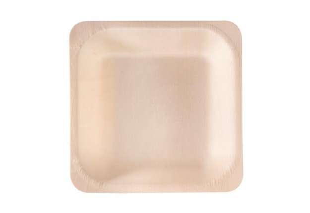 Immagine di Piatto piano monouso - quadrato - 14,5 x 14,5 cm - legno - colore naturale - Signor Bio - conf. 50 p