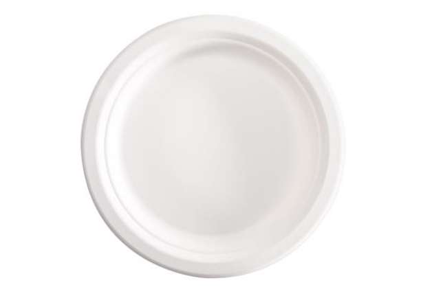 Immagine di Piatto piano monouso - rotondo - diametro 18 cm - canna da zucchero - bianco - Signor Bio - conf. 50