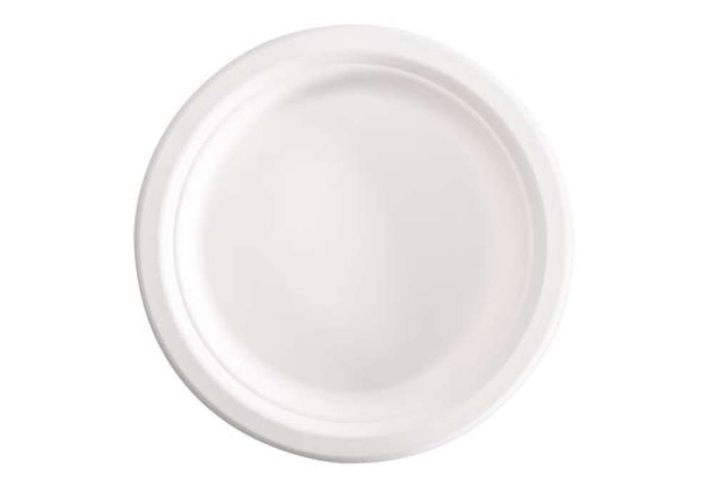 Immagine di Piatto piano monouso - rotondo - diametro 18 cm - canna da zucchero - bianco - Signor Bio - conf. 12
