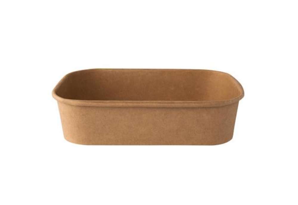 Immagine di Bowl monouso - rettangolare - 500 ml - cartoncino - avana - Signor Bio - conf. 50 pezzi