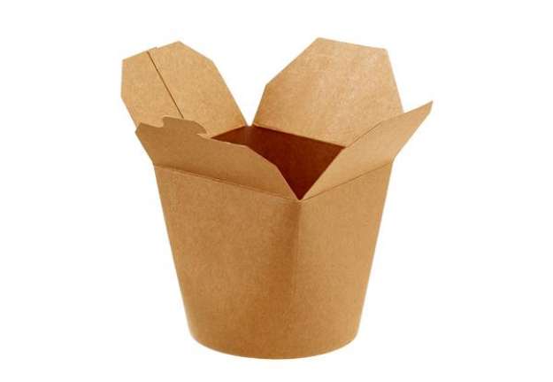 Immagine di Contenitori rotondi da asporto - 9,8 x 8,5 x 9,2 cm - carta kraft/PE - avana - Leone - conf. 50 pezz