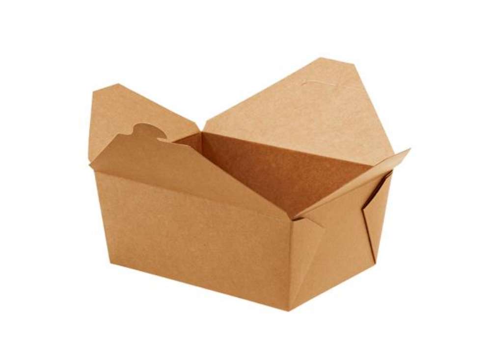Immagine di Contenitori rettangolari da asporto - 21 x 16 x 9 cm - carta kraft/PE - avana - Leone - conf. 40 pez