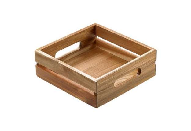 Immagine di Cassetta per alimenti - 20 x 20 x 7 cm - legno di acacia - Leone