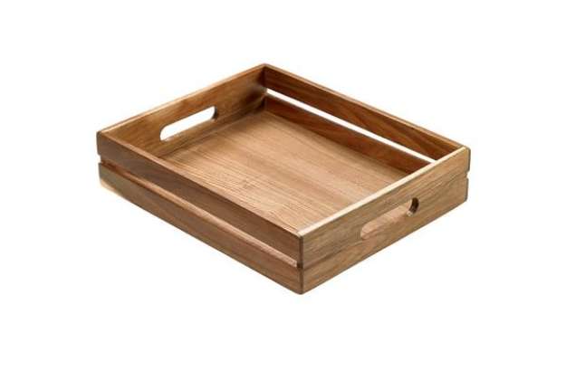 Immagine di Cassetta per alimenti - 32,5 x 26,5 x 7 cm - legno di acacia - Leone
