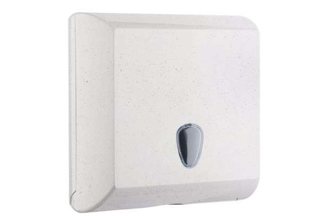 Immagine di Dispenser asciugamani Woodplastic - piegati a V e C - 300 x 136 x 290 mm - 500 fogli - bianco - Mar