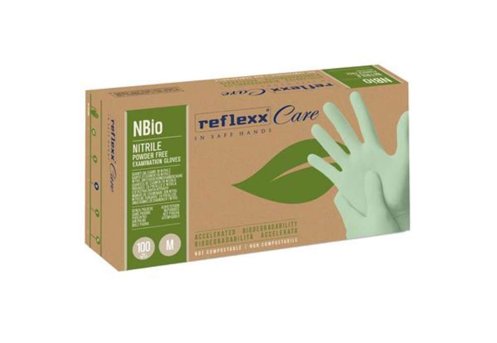 Immagine di Guanti in nitrile bio - tg M - verde pastello - Reflexx - conf. 100 pezzi