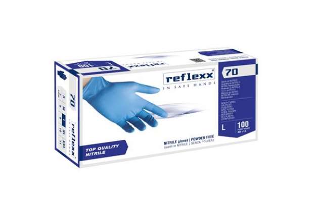 Immagine di Guanti in nitrile R70 - senza polvere - tg L - azzurro - Reflexx - conf. 100 pezzi